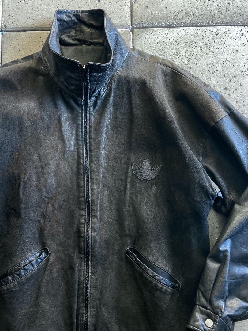 80s希少RUNDMC着 adidasスウェード レザー トラック ジャケット黒