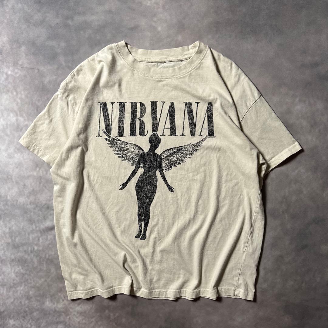 Q92 古着90s復刻NIRVANA 公式バンドT アイボリー