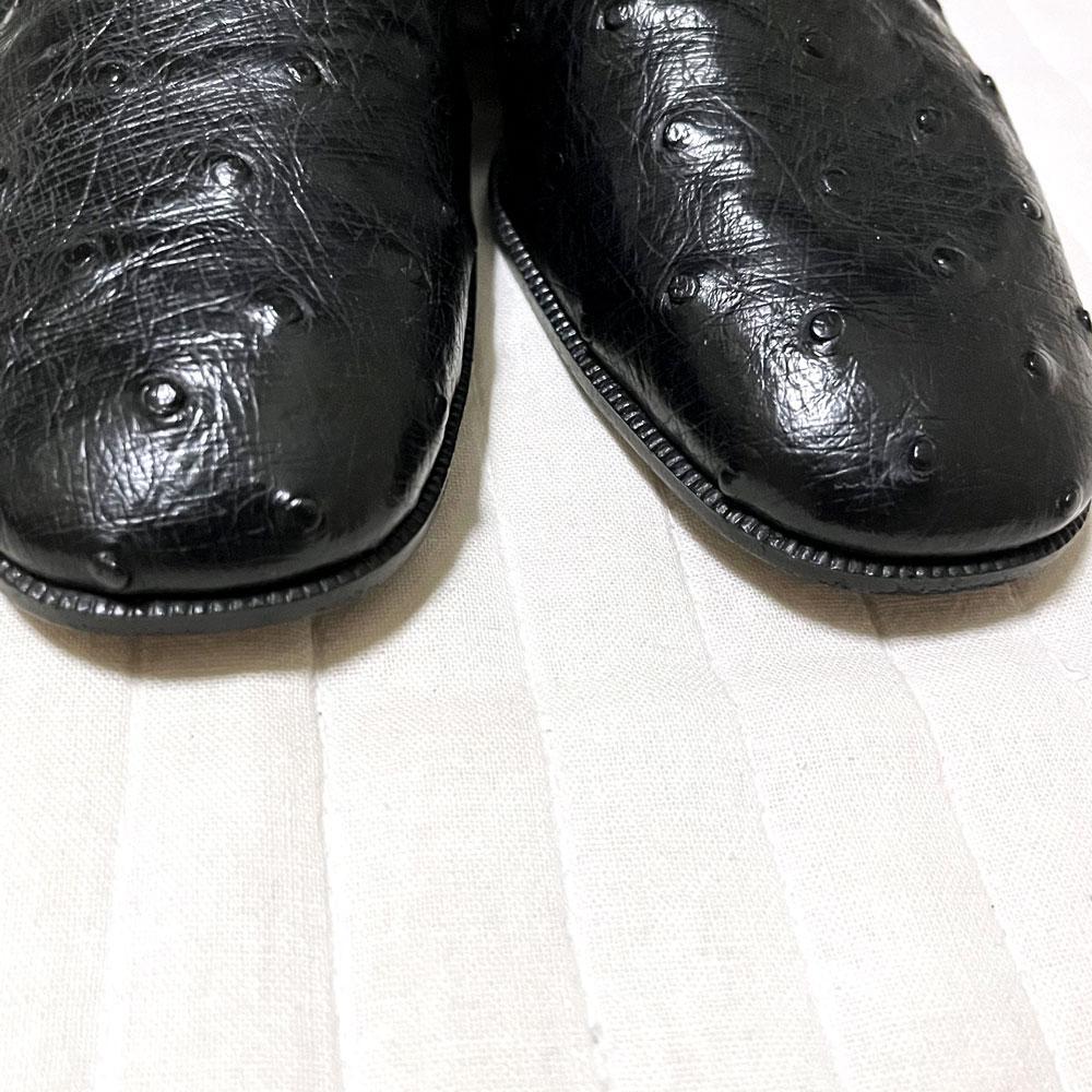 希少 BALLY オーストリッチ 外羽根 レースアップ プレーントゥ シューズ