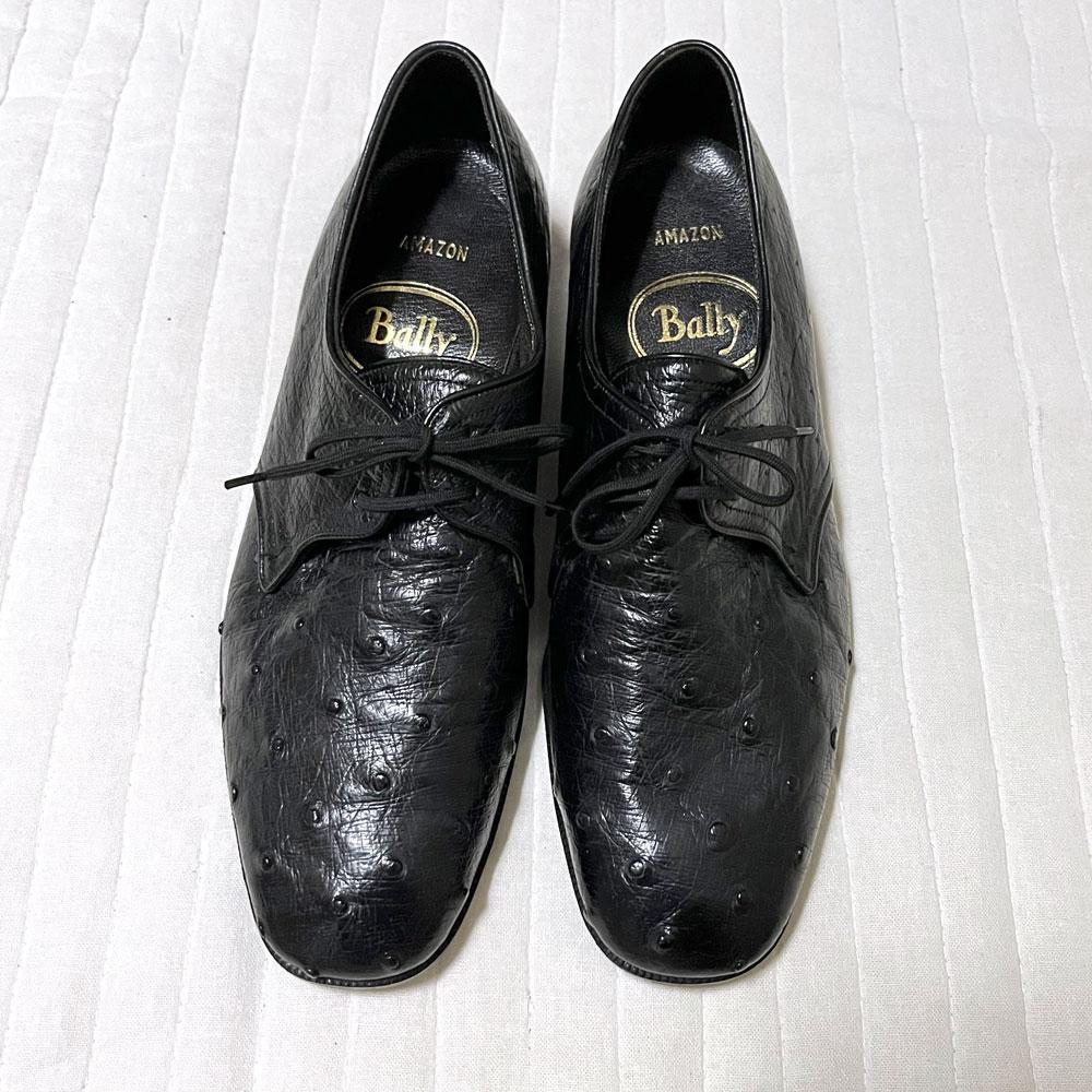 希少 BALLY オーストリッチ 外羽根 レースアップ プレーントゥ シューズ