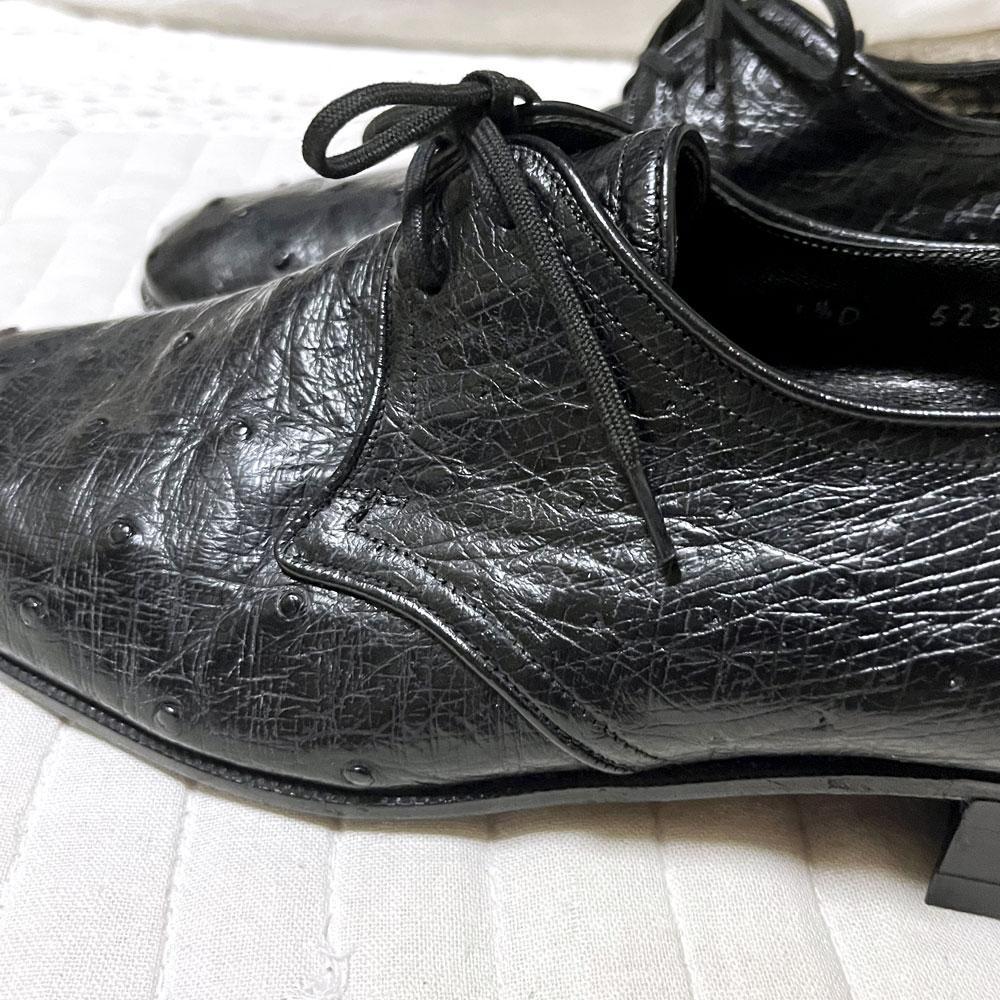 希少 BALLY オーストリッチ 外羽根 レースアップ プレーントゥ シューズ