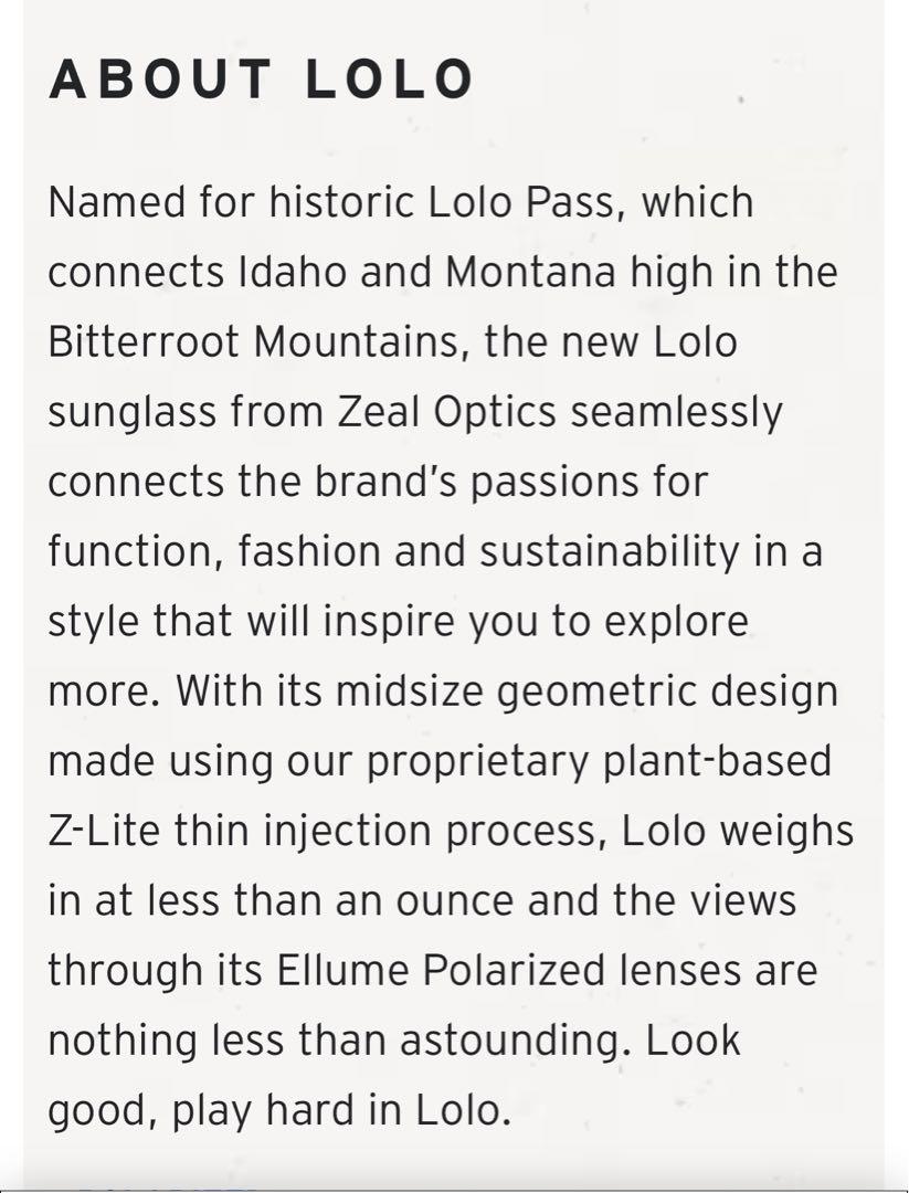 【美品】ZEAL OPTICS LOLO偏光サングラス