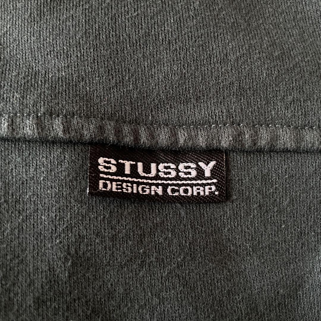 【ハーフジップ、背面ボーダー、ポケット付◎】stussy肉厚スウェット古着M