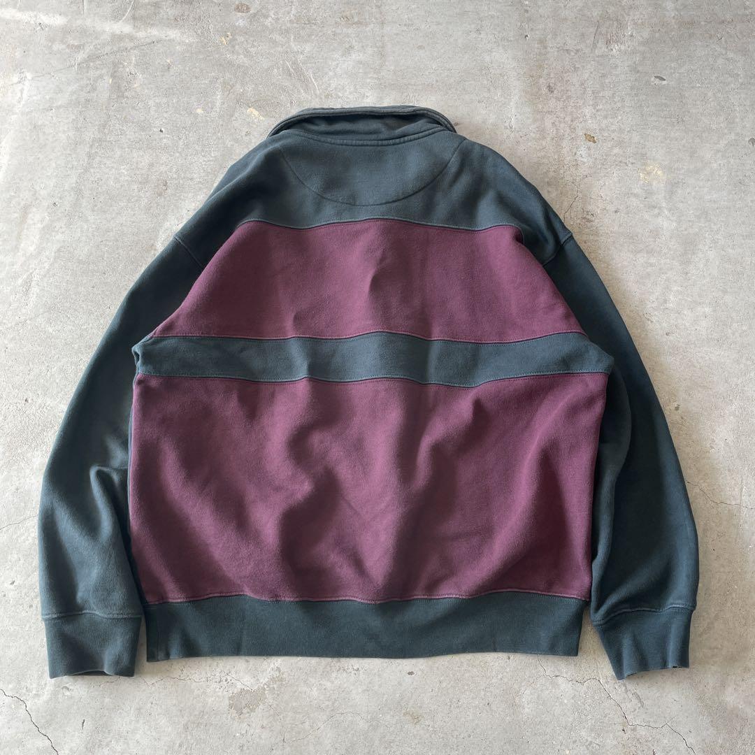 【ハーフジップ、背面ボーダー、ポケット付◎】stussy肉厚スウェット古着M
