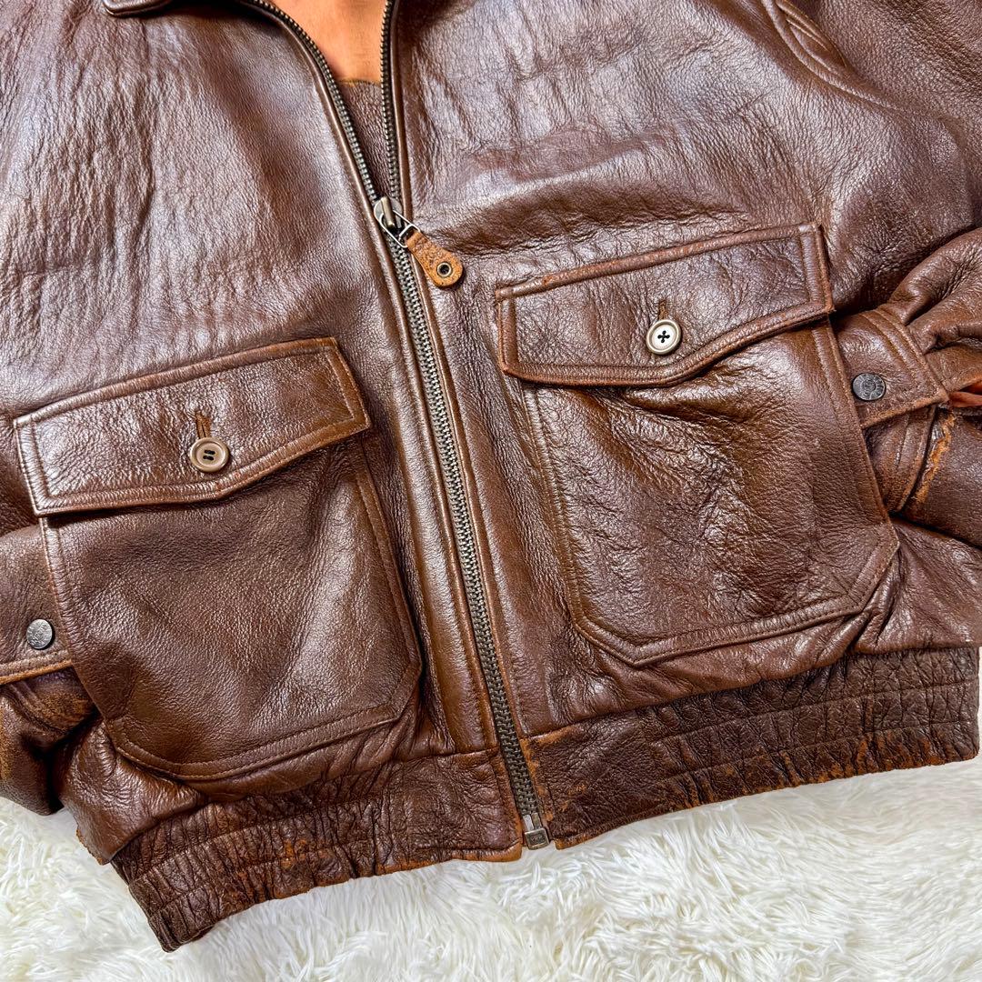 90s ミリタリー A-2 フライト レザージャケット ダークブラウン L