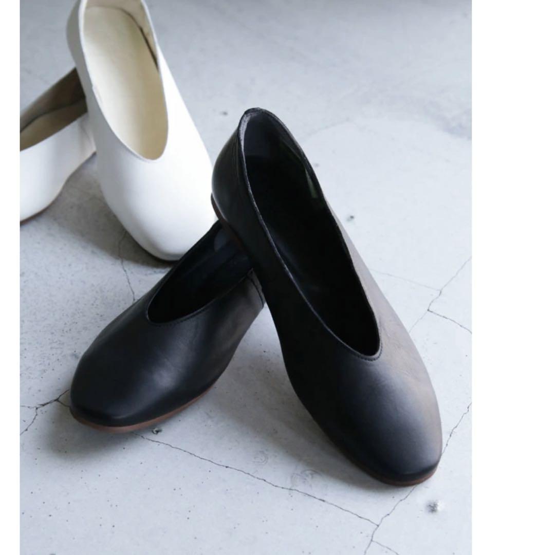 antiquaアンティカ 新品レザー フラット パンプス 本革 ブラック