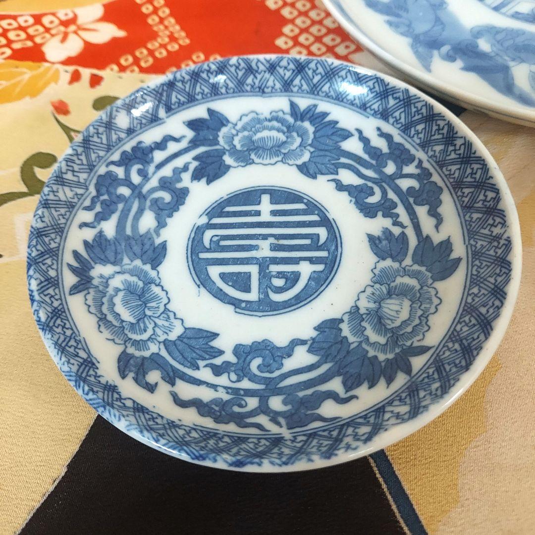 染付 印判 小皿 手塩皿 6枚 その1 銘 明治 大正 印判 梅 手塩皿 明治大正 日本の古い皿 レトロ 生活骨董 用の美