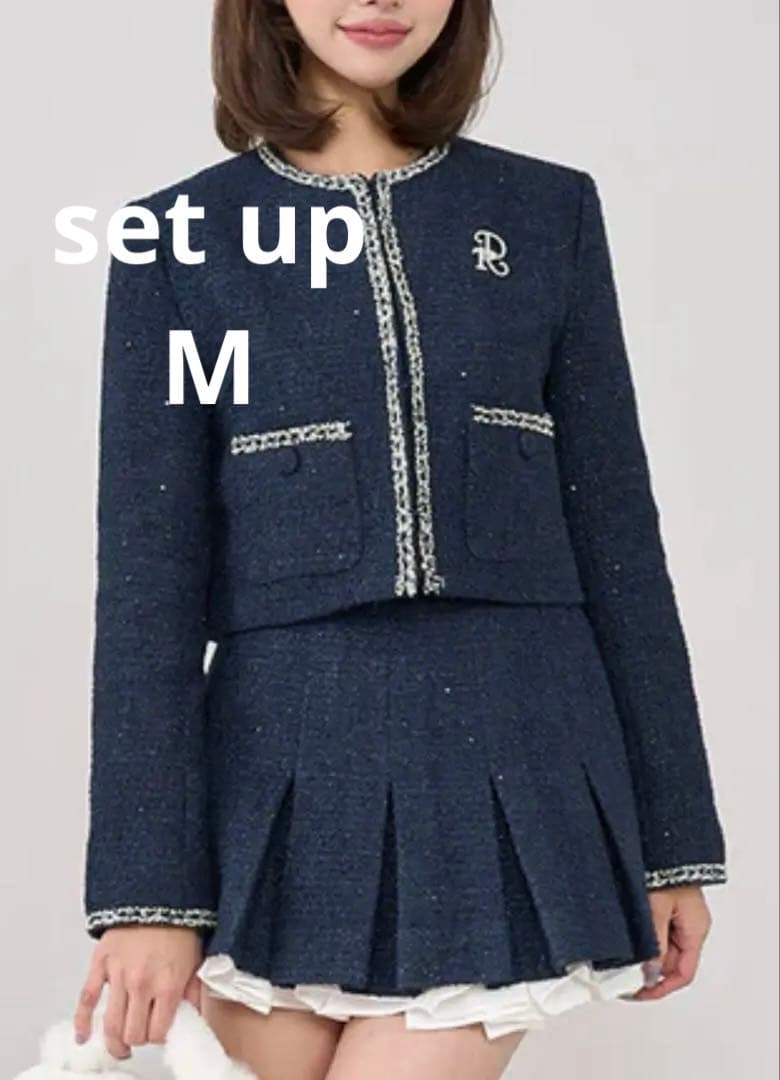 スパンコールツイードミニスカート　スパンコールツイードジャケット　セットアップ
