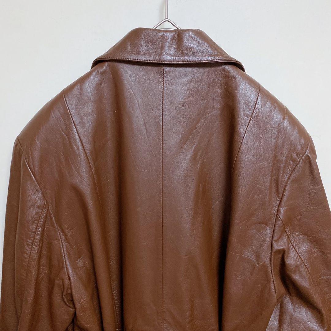 vintage レザー ベルト付きコート  ブラウン 牛革 レトロ