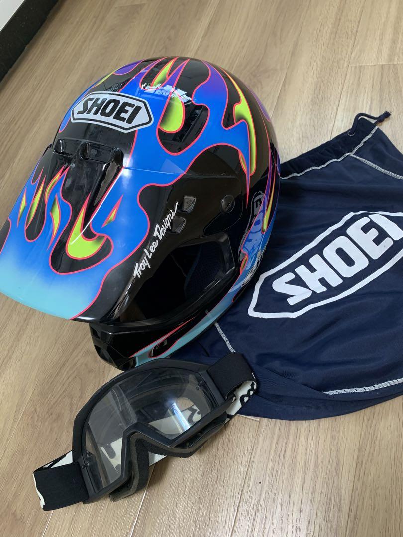 SHOEI フレイム柄ヘルメット ゴーグル付き