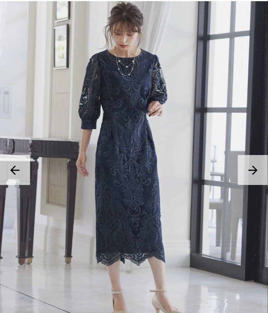 本日限定！niana ニアナ 刺繍レース バックリボン タイトドレス 結婚式 S