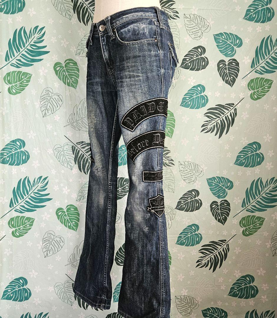 semantic desing 刺繍入りダークブルーデニムフレアパンツS【美品】