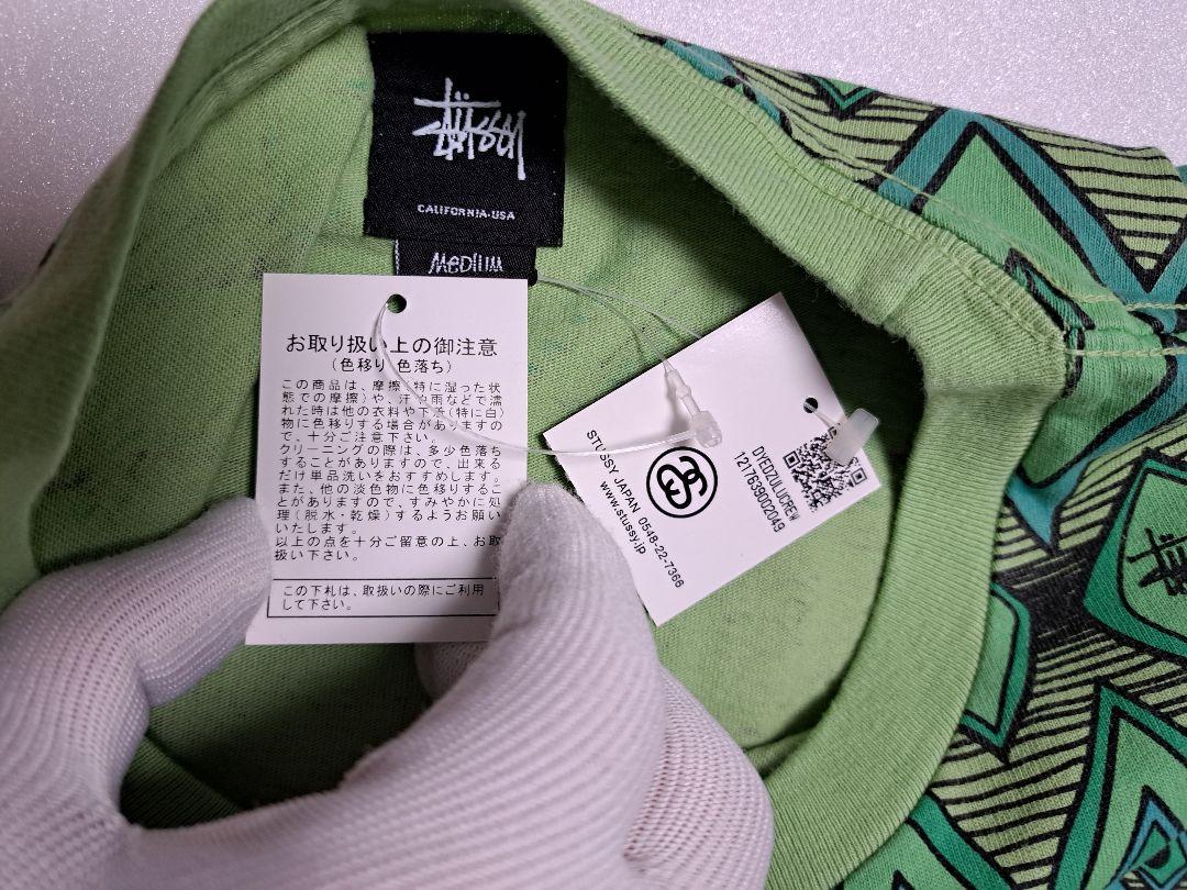 【M・新品】stussy 民族柄 クルー 厚手 T ／ グリーン・正規品