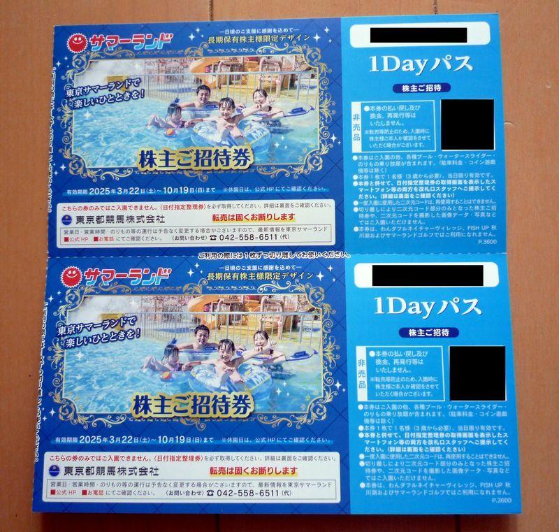 東京サマーランド 1Dayパス 株主ご招待券