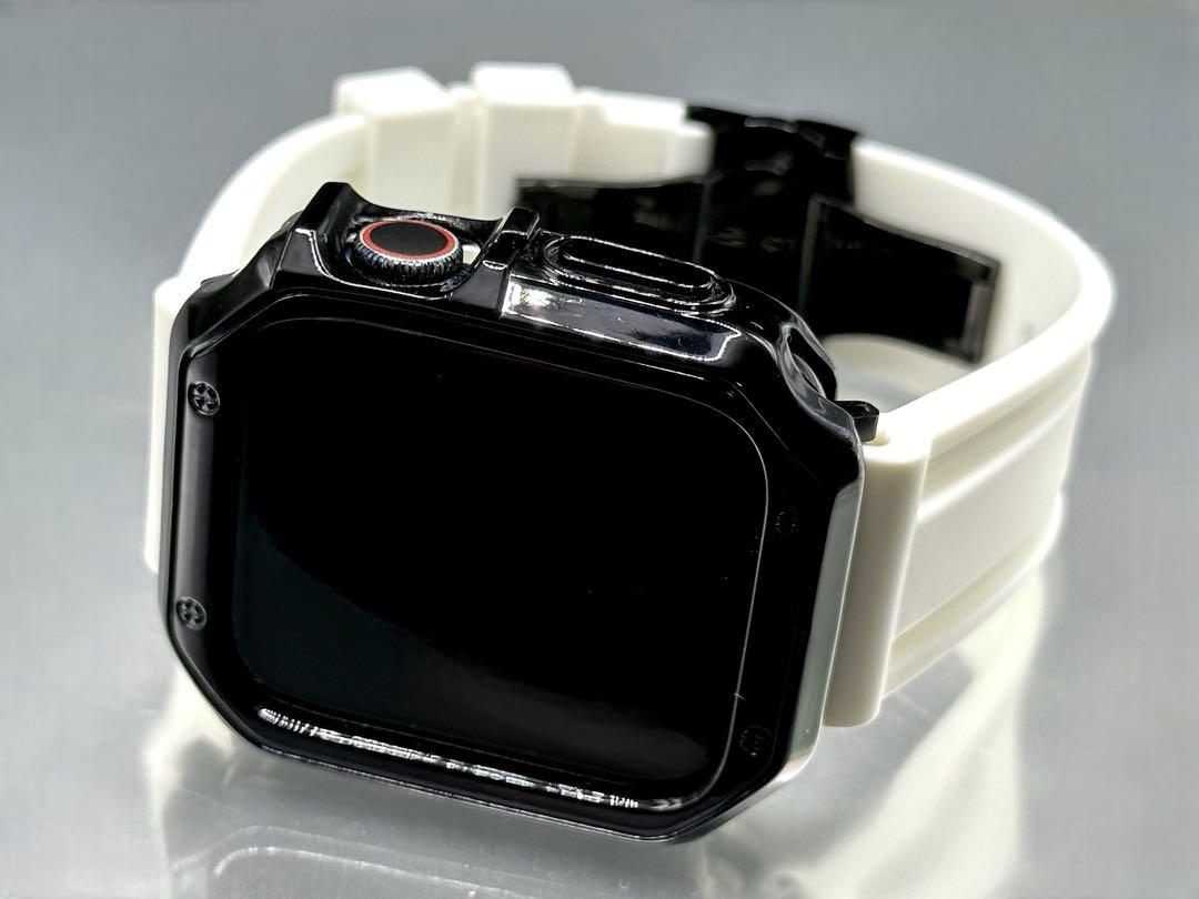 ブラック白3★アップルウォッチバンド ラバーベルト Apple Watch