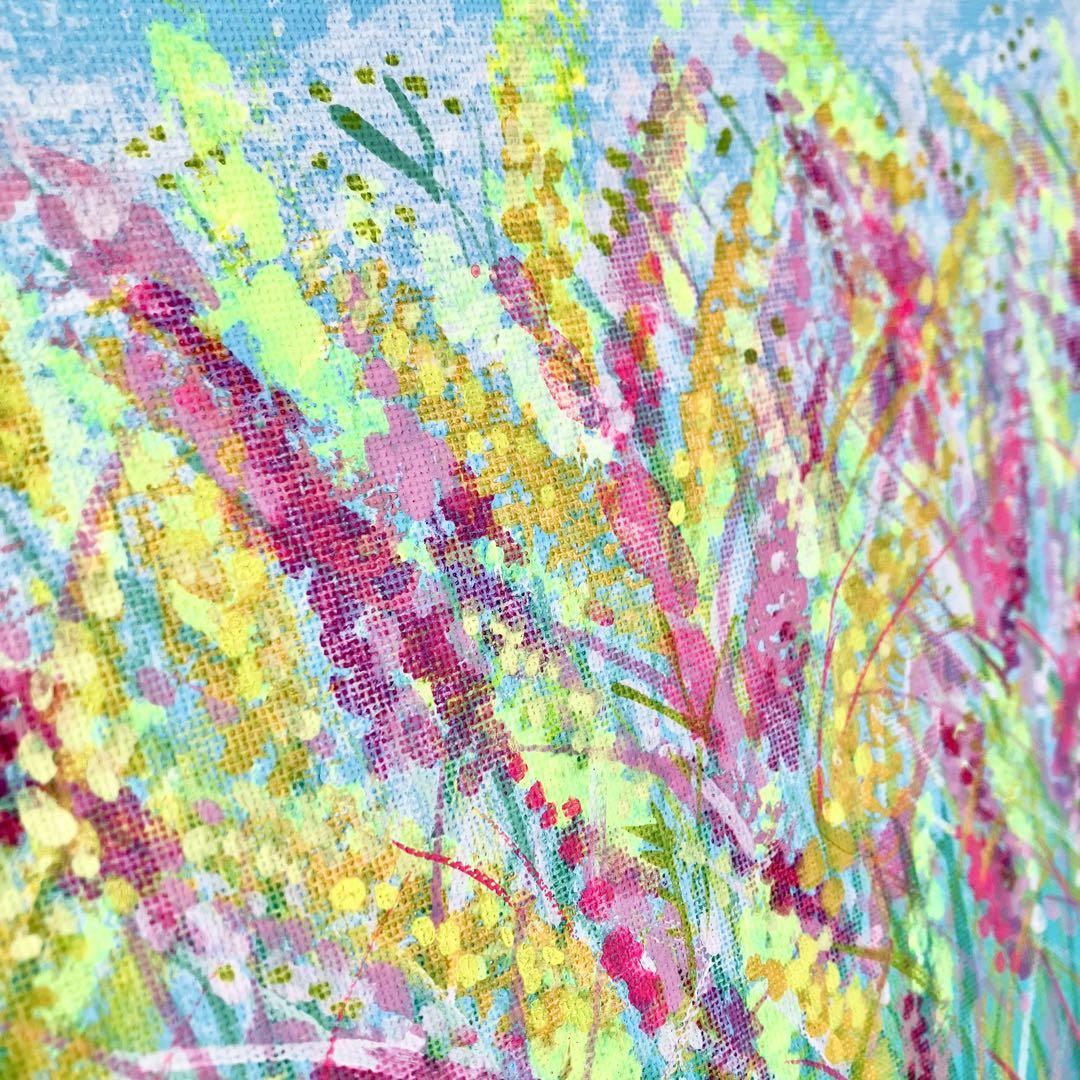 garden＊4号サイズ　絵画　原画　風景画　春　花　ミモザ　菜の花　桜