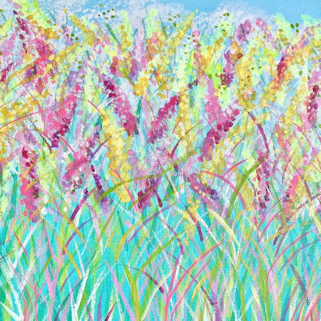garden＊4号サイズ　絵画　原画　風景画　春　花　ミモザ　菜の花　桜