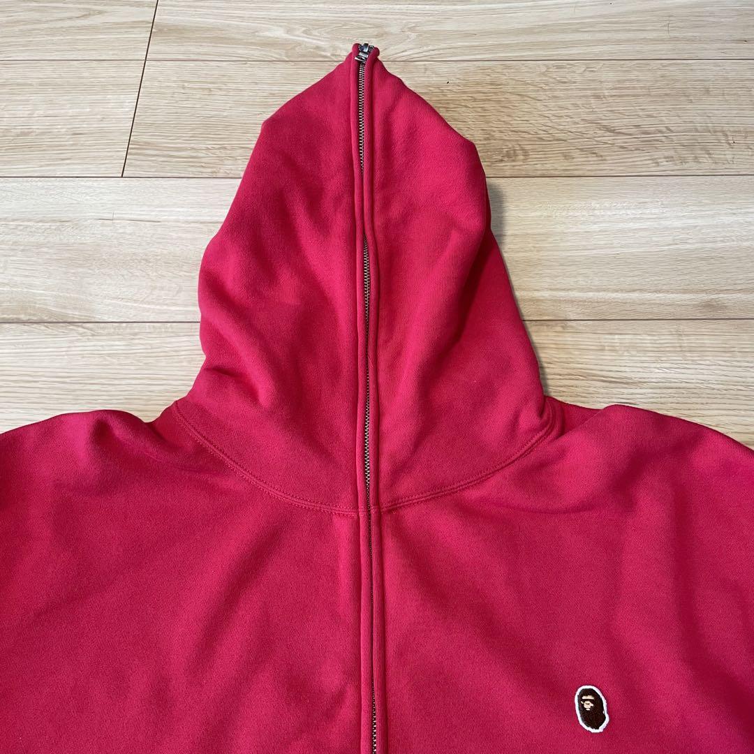 A BATHING APE フルジップパーカー 赤 ワンポイント XL