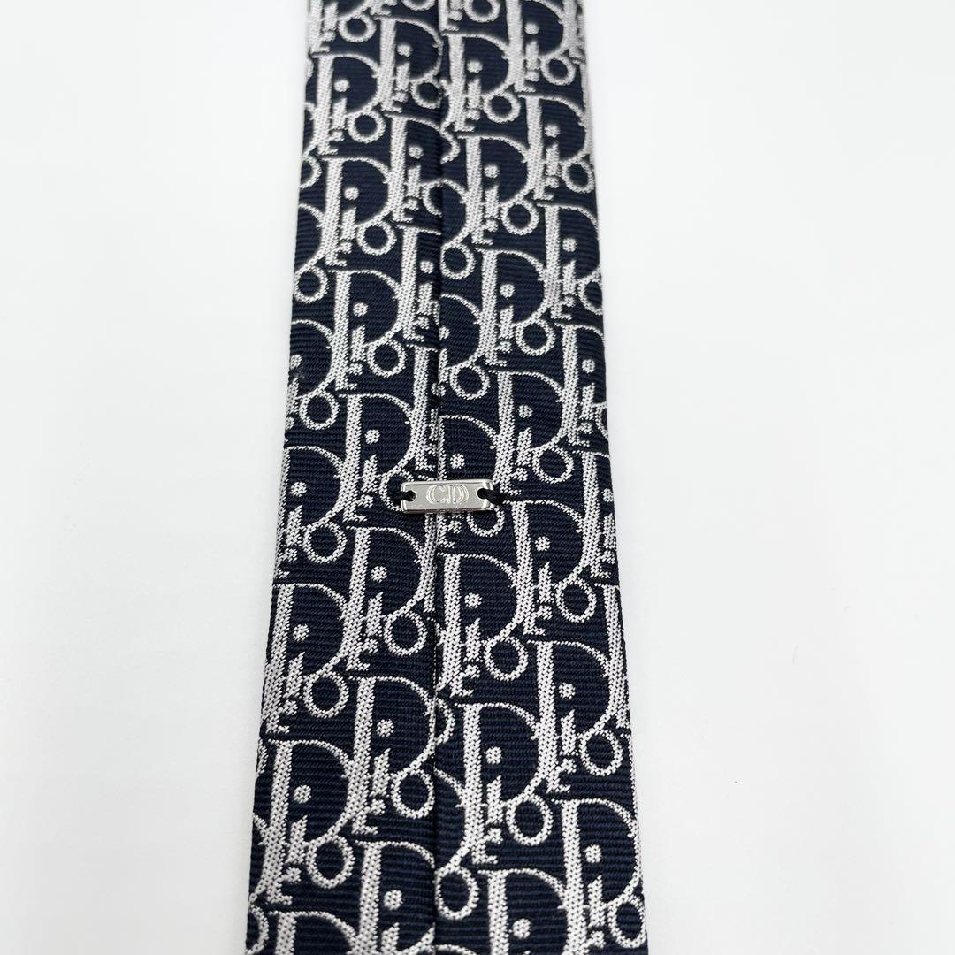 【美品】DIOR ディオール ネクタイ オブリーク柄 ネイビー シルク