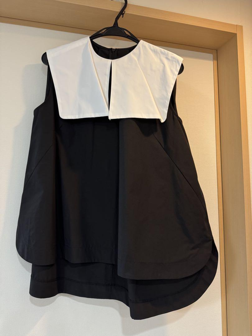 trefleplus ノースリーブ黒白コントラストトップス