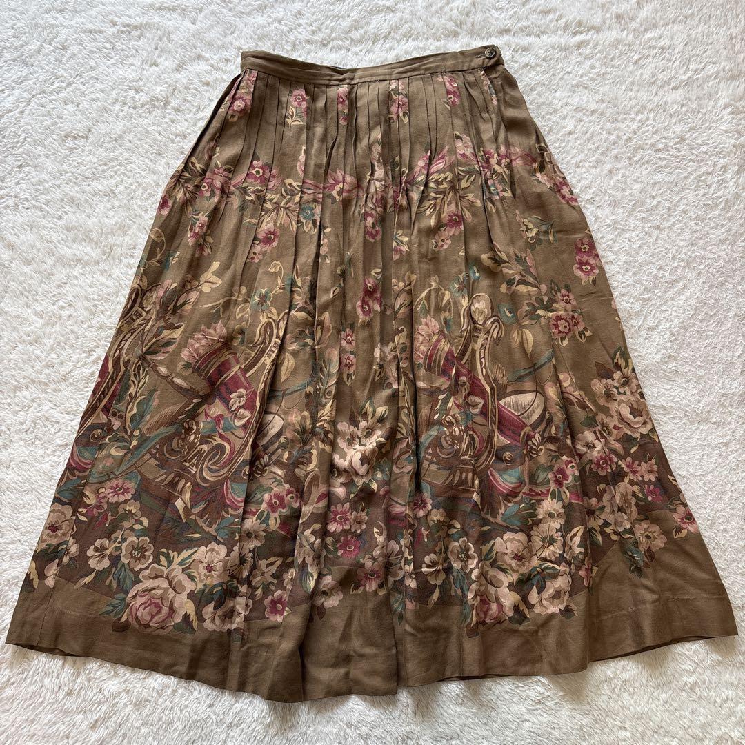 大きいサイズ　ラルフローレン　ヴィンテージ ロングフレアスカート　花柄　ブラウン 5,000円
