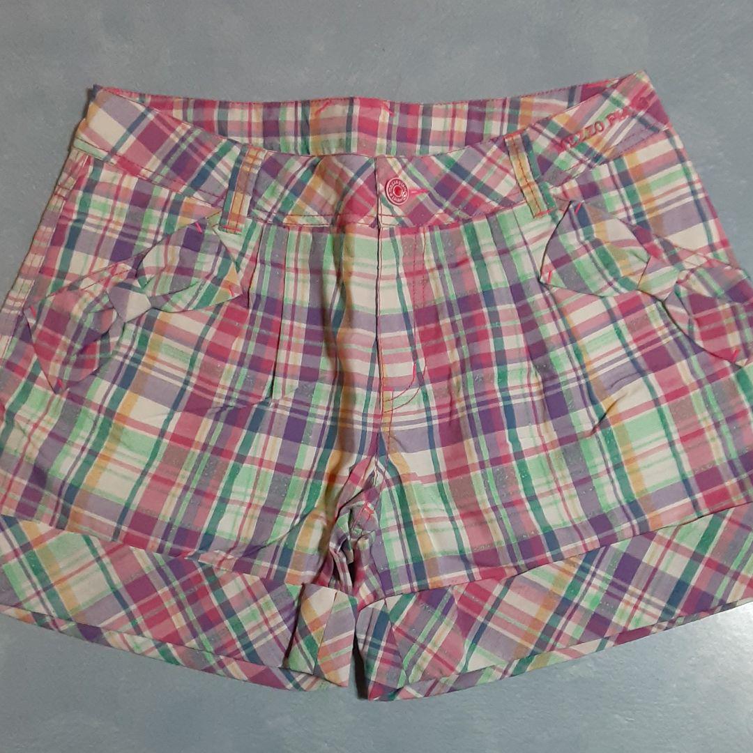 ゴプリント 袖スカラップカットデザインTシャツとカラフルチェック柄ショートパンツ2点セット oQLCh-m35234158027 ・デザイン