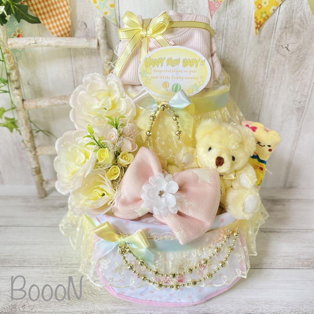 吉田様・おむつケーキ・3段・女の子・紫ピンク