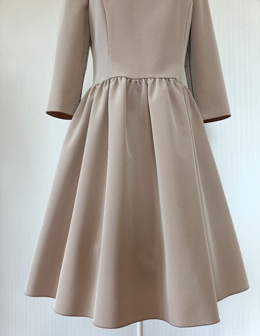 フォクシーニューヨーク七分袖ワンピースブラウンベージュ40M・FOXEY