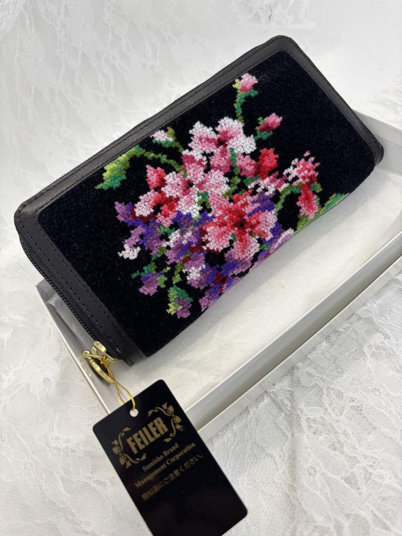 未使用美品FEILER 花柄刺繍 長財布　GER-181044 ゼラニウム