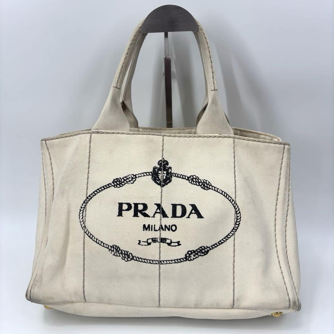 プラダ A4 白タグ トートバッグ ハンドバッグ 金枠ロゴ PRADA カナパバッグ