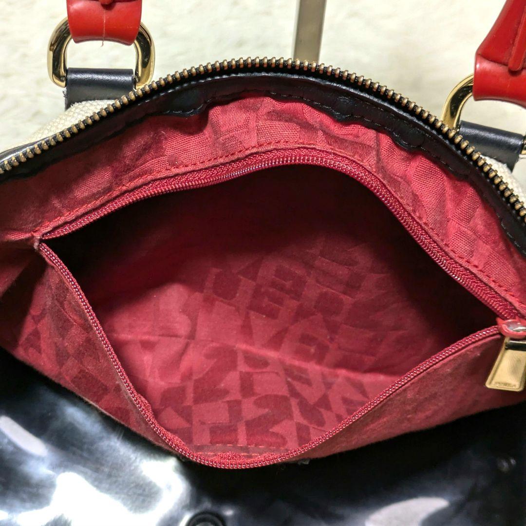 【希少】 FURLA ドット 水玉 キャンバス レザー チャーム ミニボストン 希少】 FURLA ドット 水玉 キャンバス レザー チャーム ミニボストン