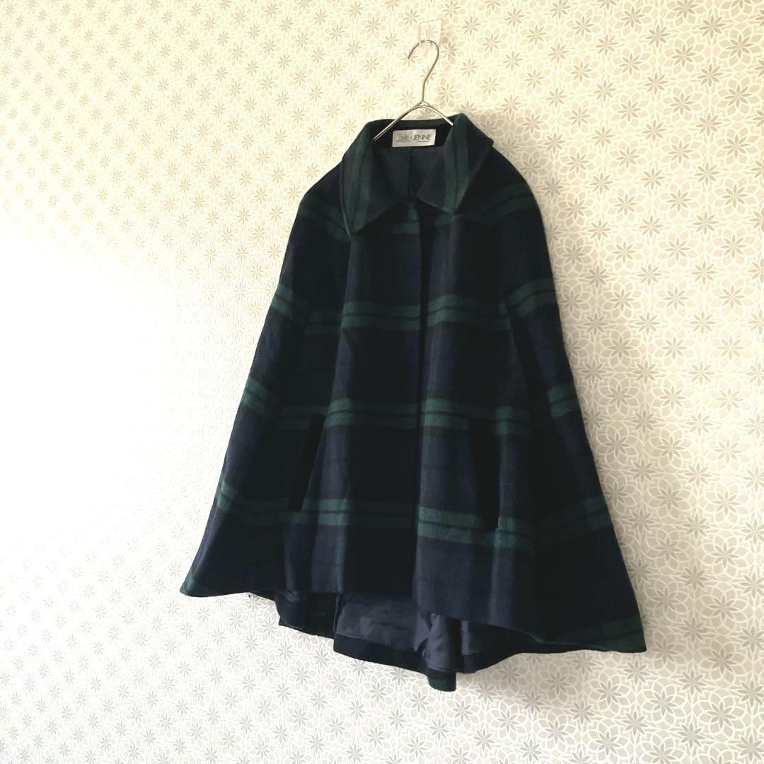 JENNE×Brigitte Bardot ウール混　チェック柄ケープコート新品 JENNE×Brigitte Bardot ウール混 チェック柄ケープコート新品