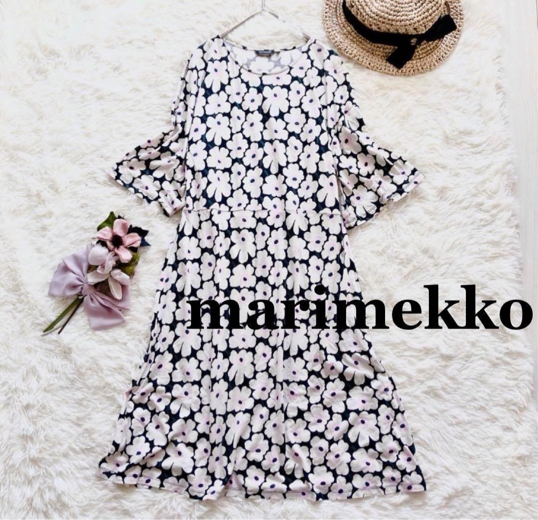 美品✨marimekkoマリメッコ　ウニッコ柄テロテロ着心地♪Aラインワンピース