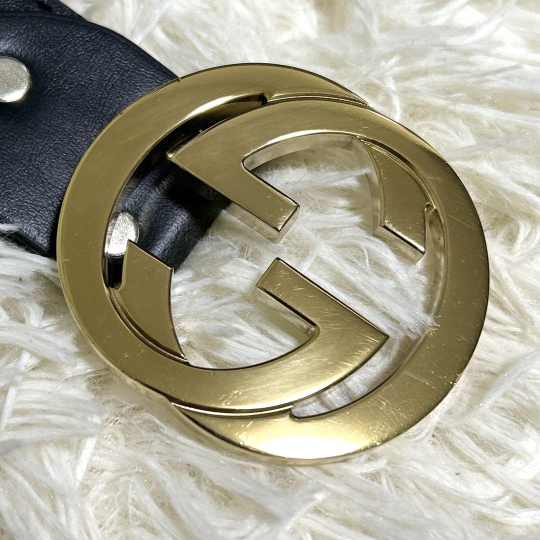 極美品✨グッチ ベルト インターロッキング GG ゴールド バックル 黒 レザー 画像3
