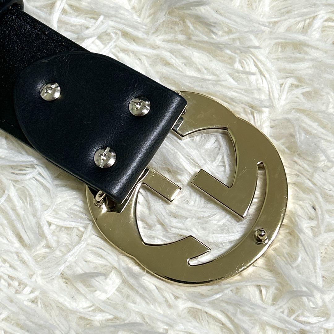極美品✨グッチ ベルト インターロッキング GG ゴールド バックル 黒 レザー 画像4