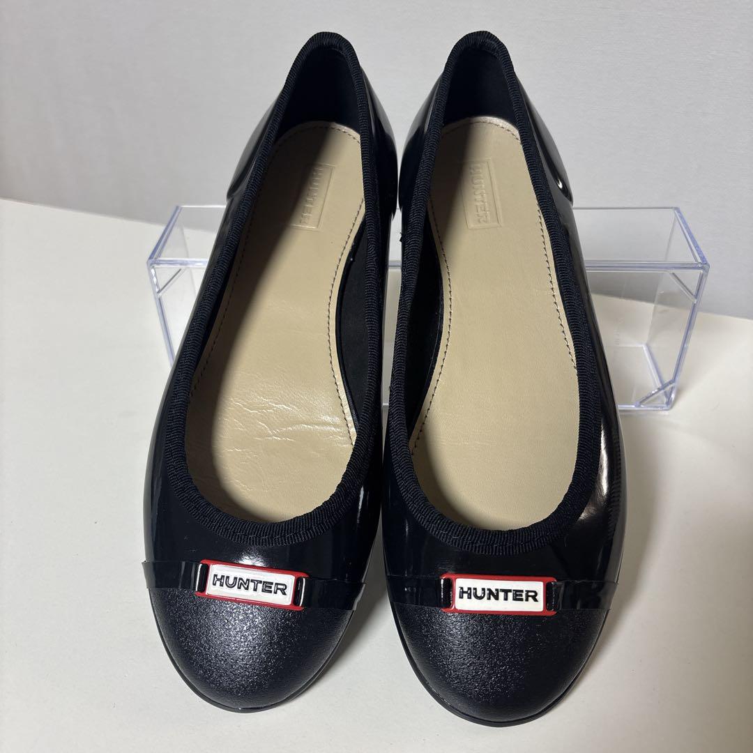 【未使用品】HUNTER ハンター フラットシューズ ブラック レインシューズ 美品】HUNTER ハンター フラットシューズ ブラック レイン