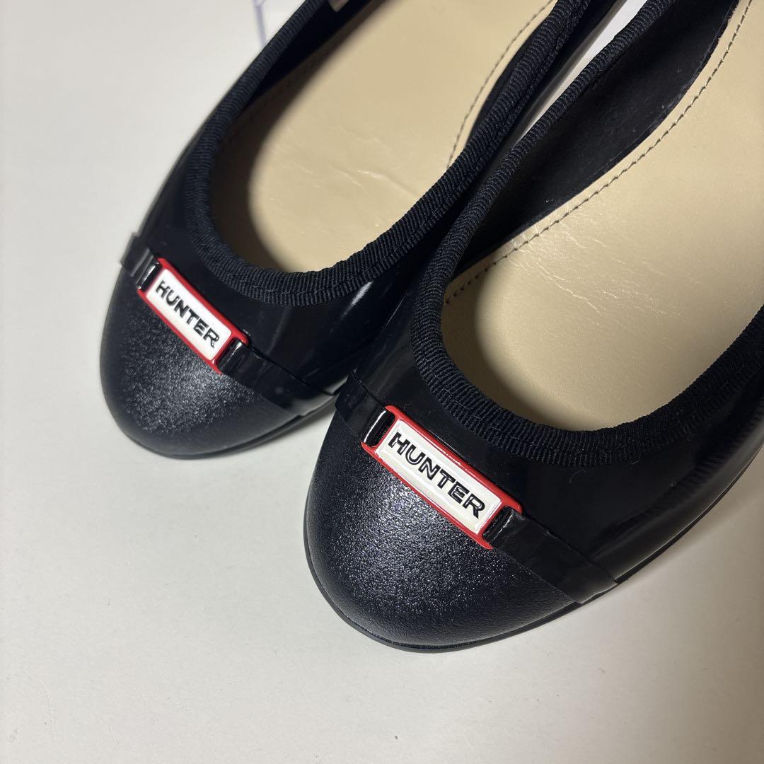 【未使用品】HUNTER ハンター フラットシューズ ブラック レインシューズ 美品】HUNTER ハンター フラットシューズ ブラック レイン