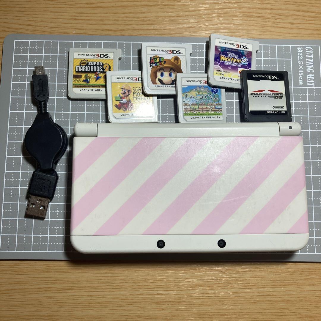 new Nintendo 3DS ピンクストライプ 充電器 おまけつき 画像1