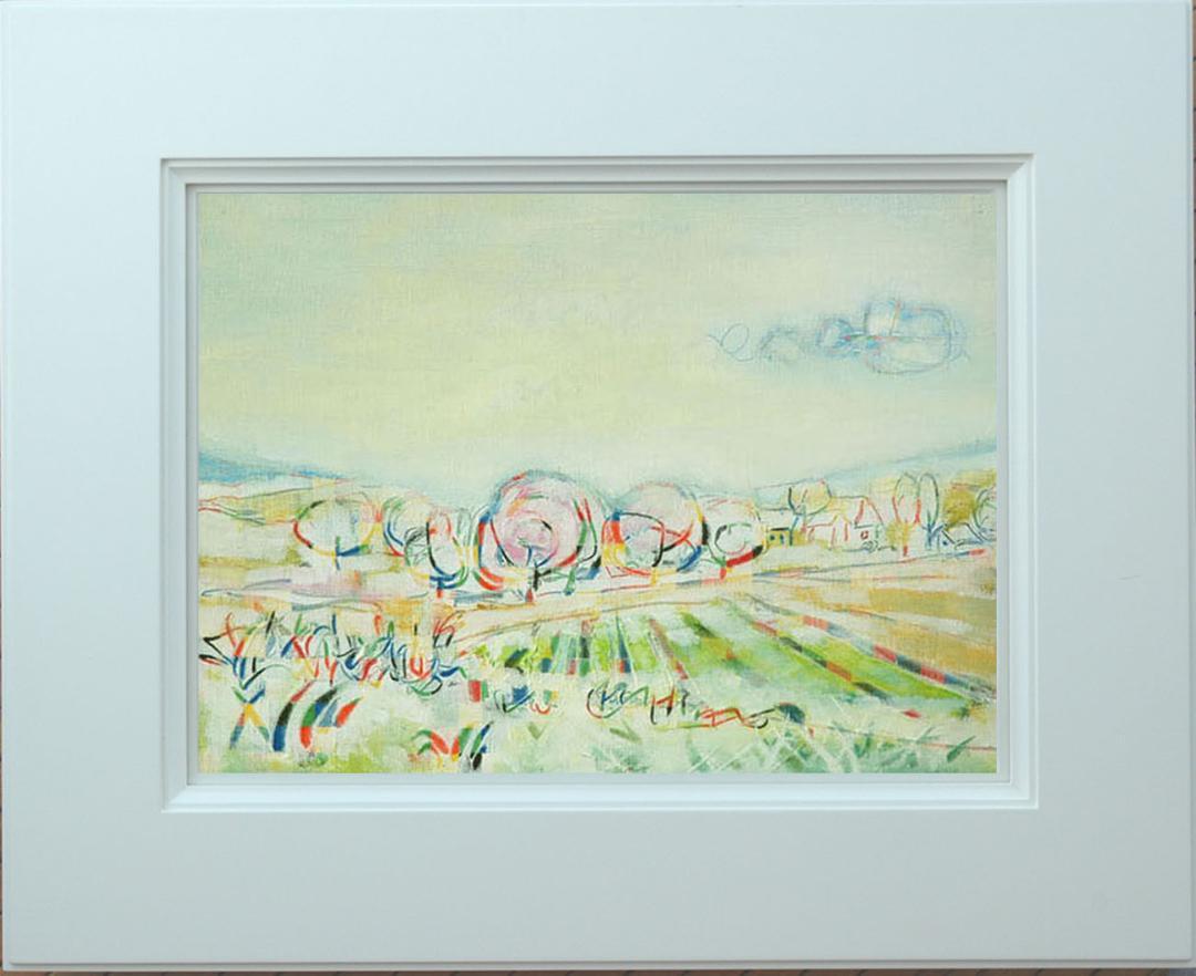 絵画　インテリア　絵　油絵　F4-080311　風景（畑と木）