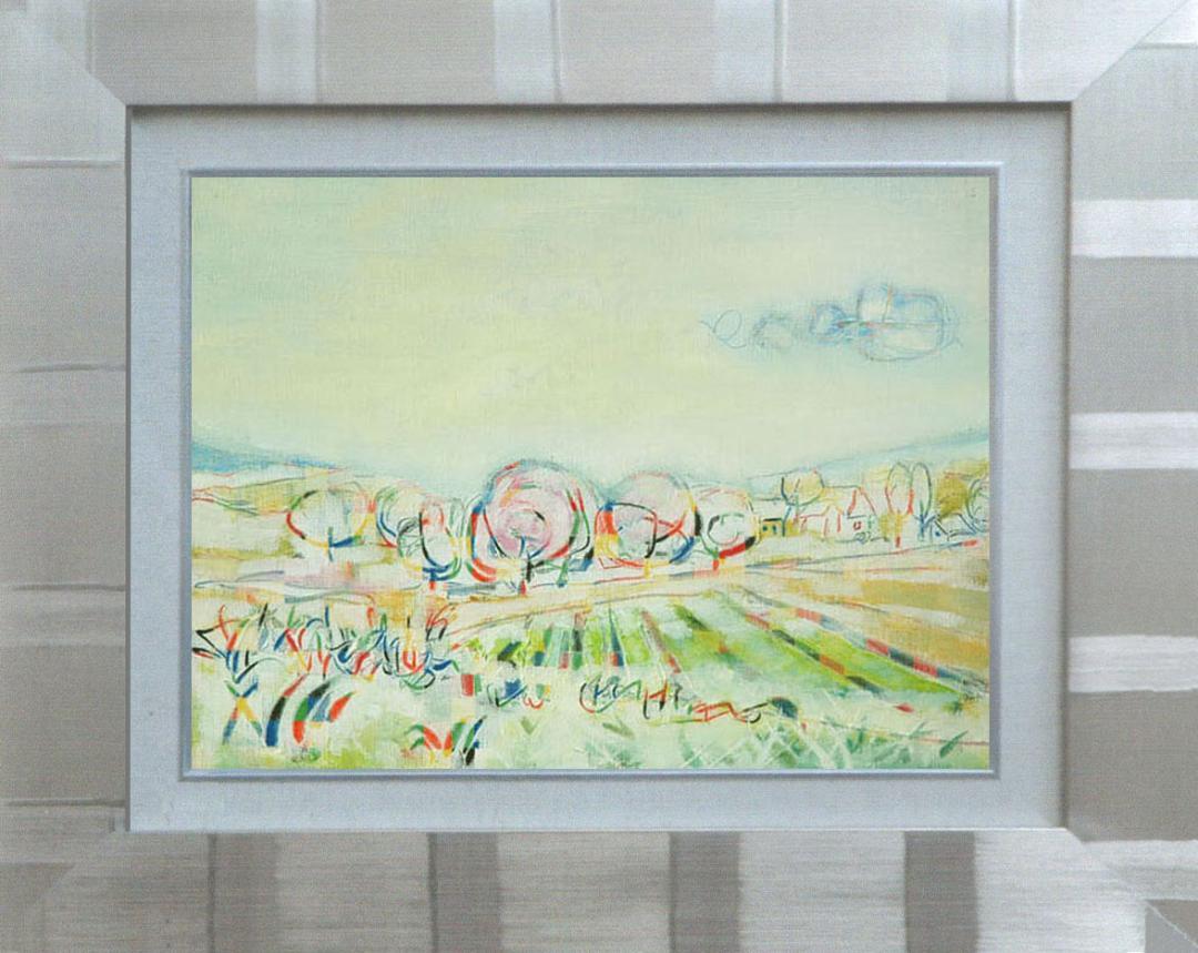 絵画　インテリア　絵　油絵　F4-080311　風景（畑と木）