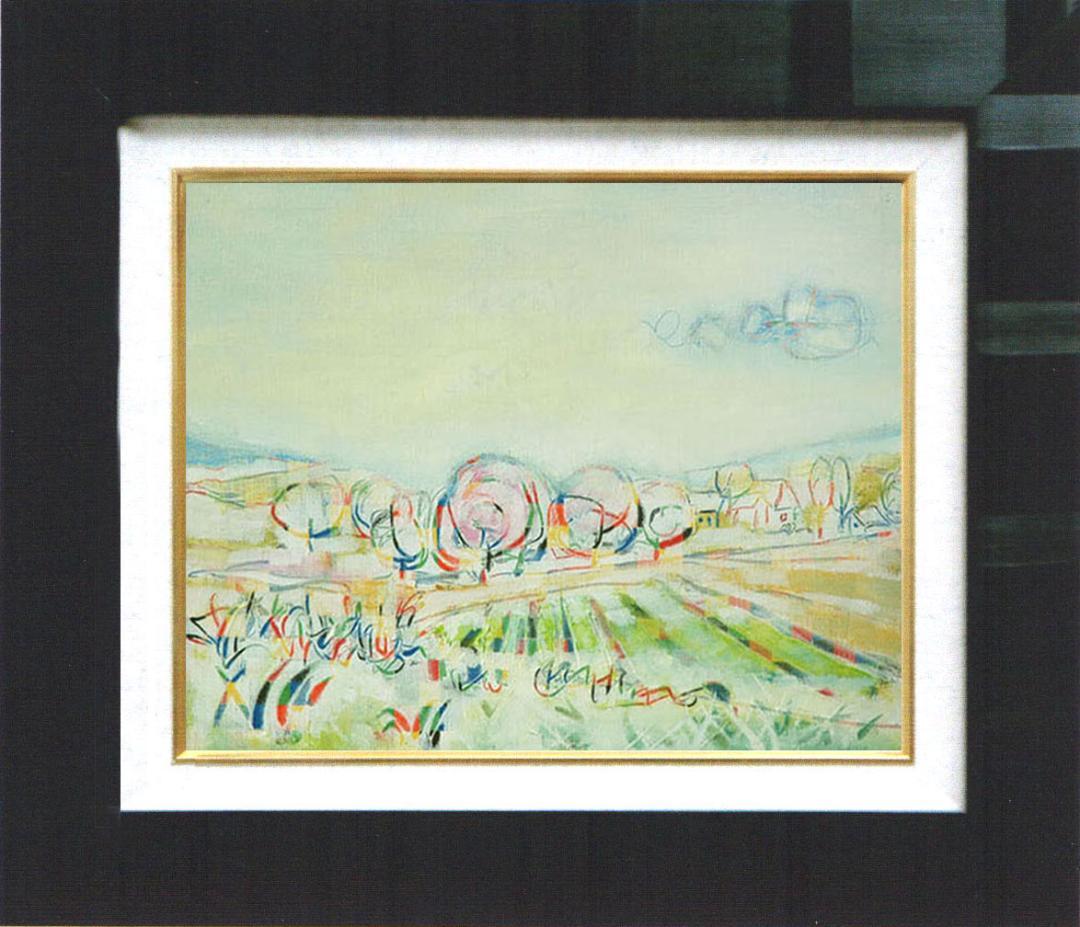 絵画　インテリア　絵　油絵　F4-080311　風景（畑と木）