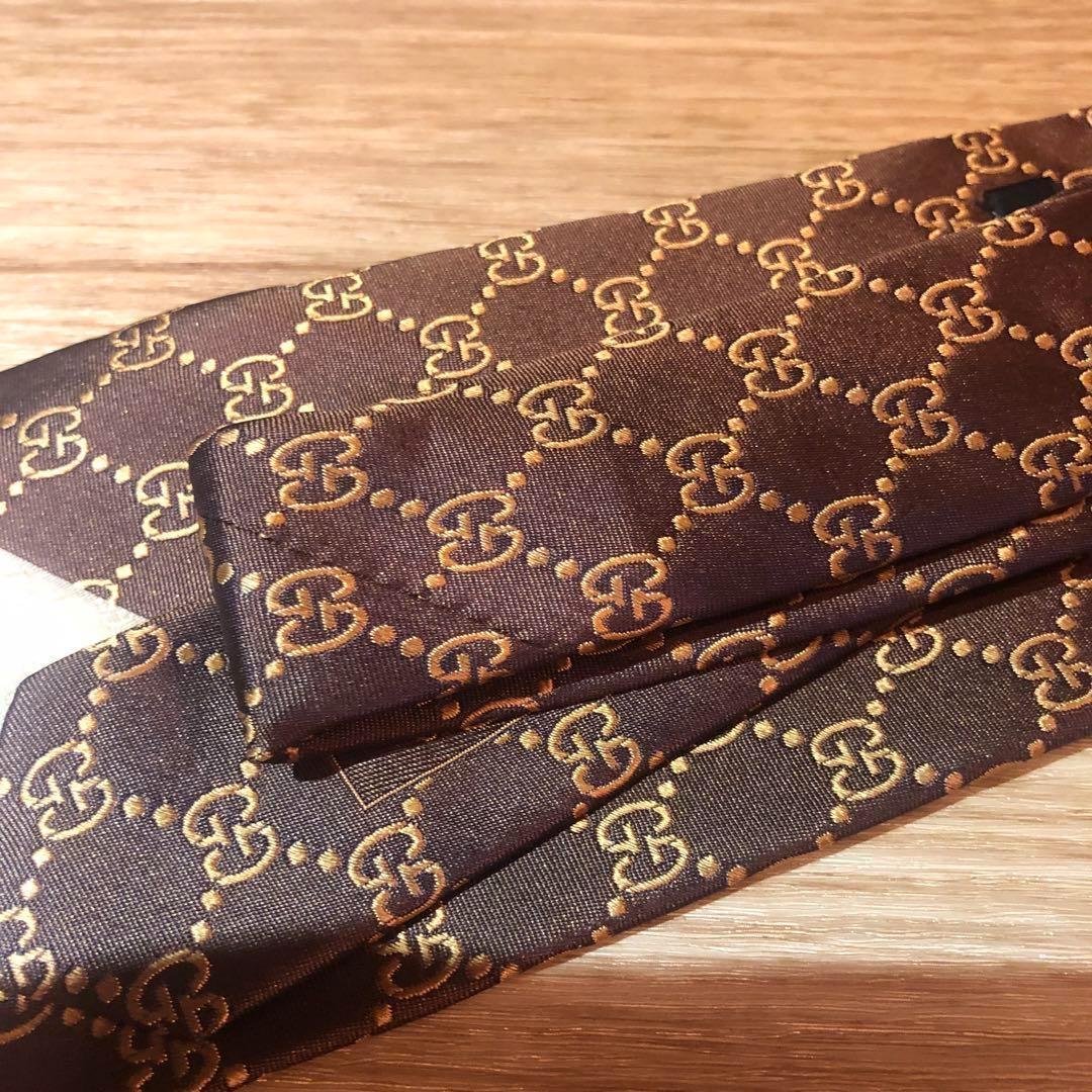 GUCCI ネクタイ マイクロシマ ブラウン GG Gロゴ