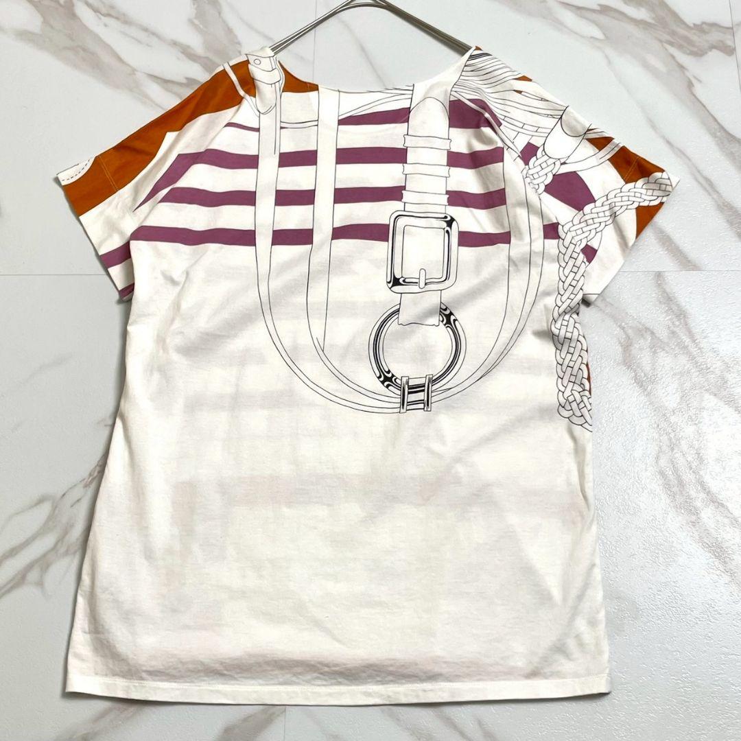 馬具デザイン●HERMES カットソー Tシャツ 総柄 ベルト ホワイト S相当