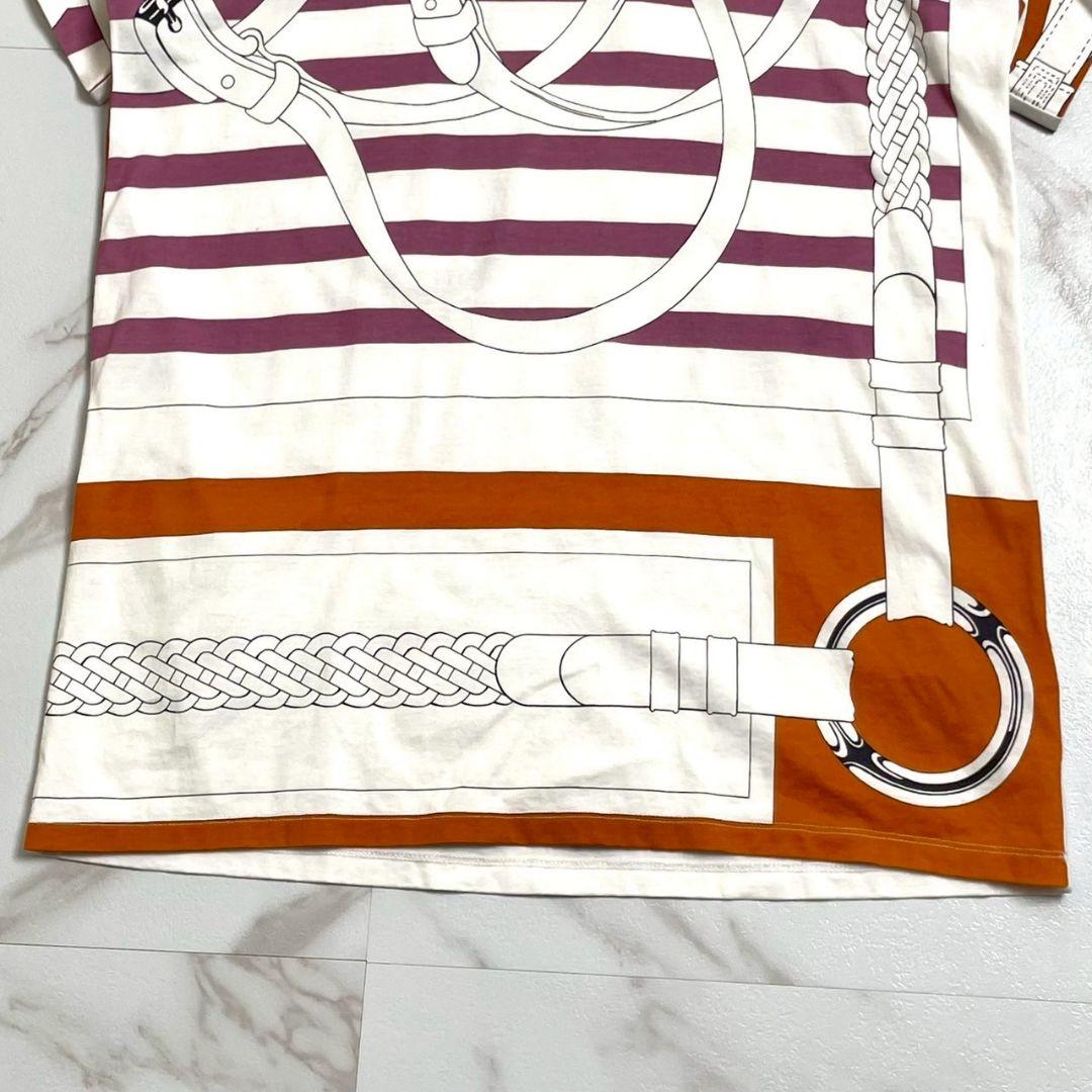 馬具デザイン●HERMES カットソー Tシャツ 総柄 ベルト ホワイト S相当
