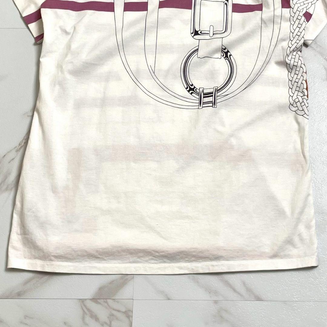 馬具デザイン●HERMES カットソー Tシャツ 総柄 ベルト ホワイト S相当