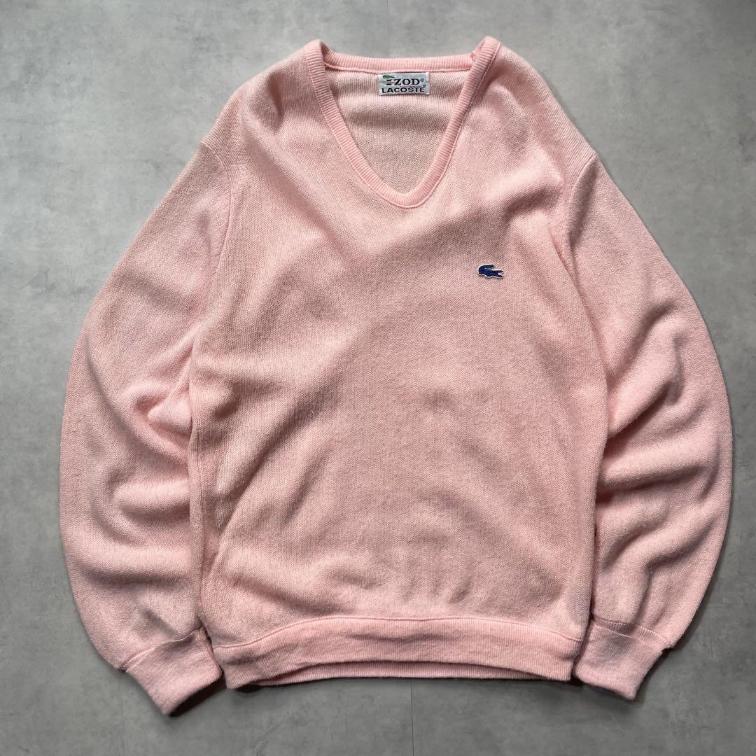 70s 80s IZOD ラコステ アクリルニット vネック ピンク M