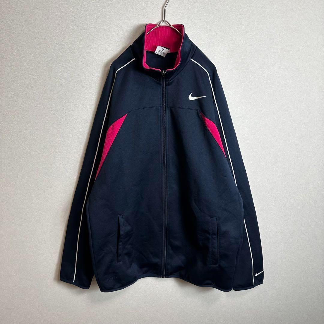 NIKEジャージ上下セットアップ　刺繍スウッシュロゴ　ネイビーピンク紺XLサイズ NIKEジャージ上下セットアップ 刺繍スウッシュロゴ ネイビー