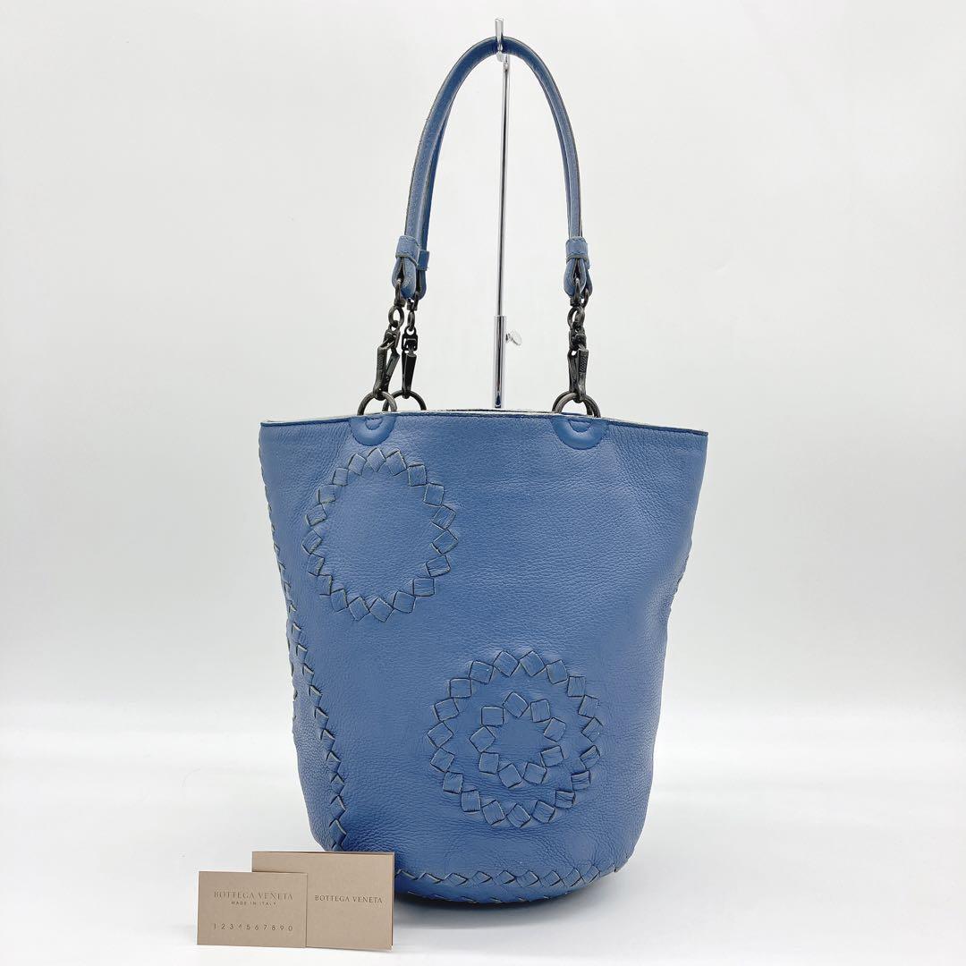 低価格の VENETA】トートバッグ BOTTEGA イントレチャート ブルー レザー バッグ