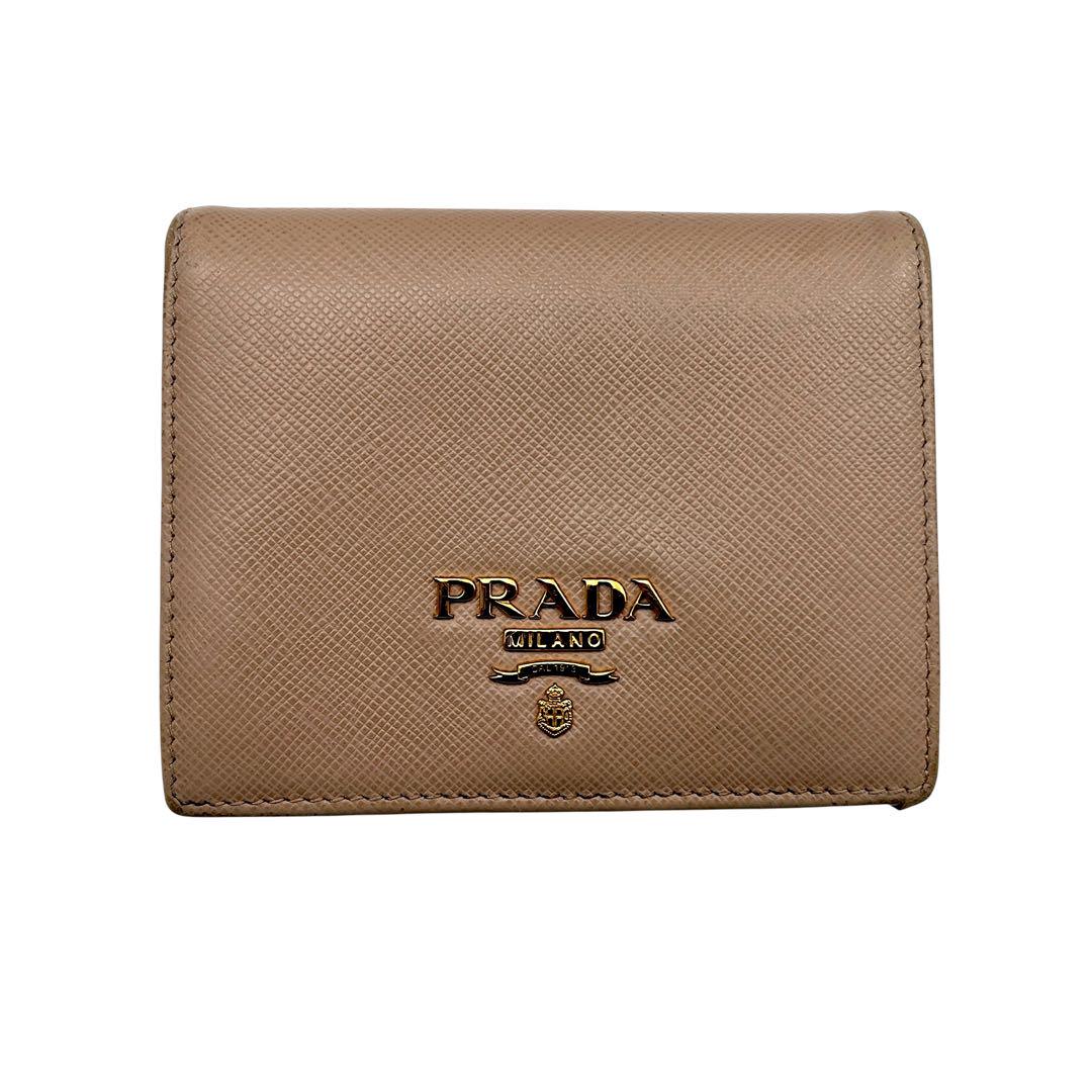 【美品】PRADA プラダ　折り財布　サフィアーノ　ベージュ　ピンクベージュ