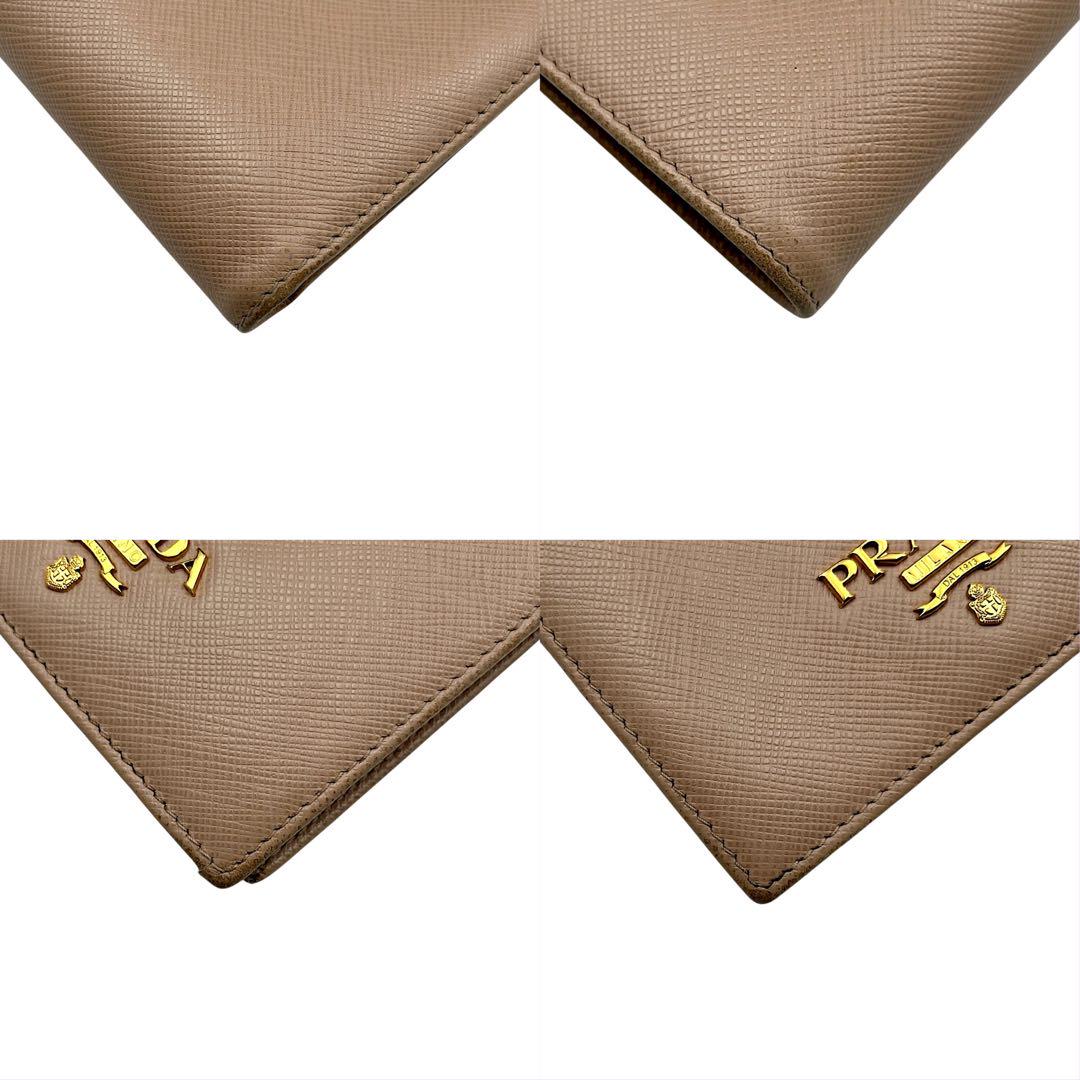 【美品】PRADA プラダ　折り財布　サフィアーノ　ベージュ　ピンクベージュ